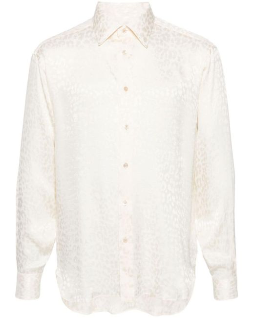 Tom Ford White Leopard-jacquard Silk Shirt for men