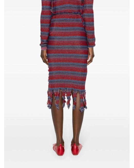 Vivienne Westwood Red Broken Stitch Striped Knitted Skirt