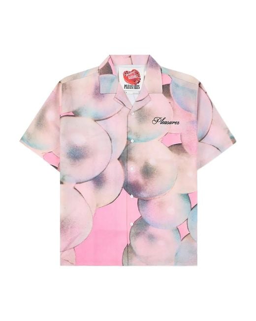 Pleasures Pink Pearl Print-Detail Button Shirt for men