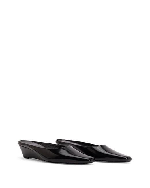 Amomento Black Pointed-Toe Wedge-Heel Mules