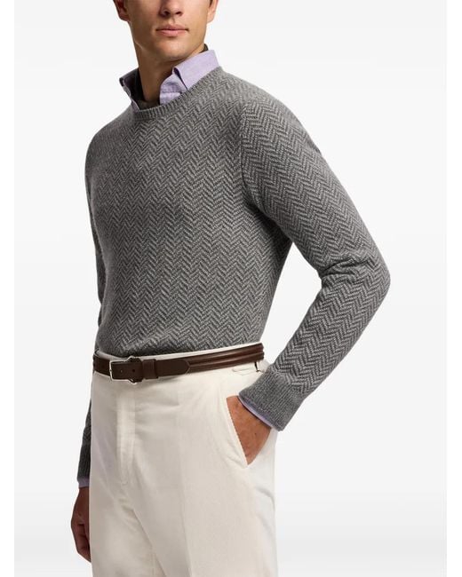 Ralph Lauren Gray Herringbone-Pattern Crew-Neck Sweater for men