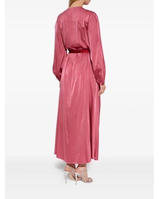 Forte Forte Maxi-Jurk Van Zijdeblend Met V-Hals in het Pink