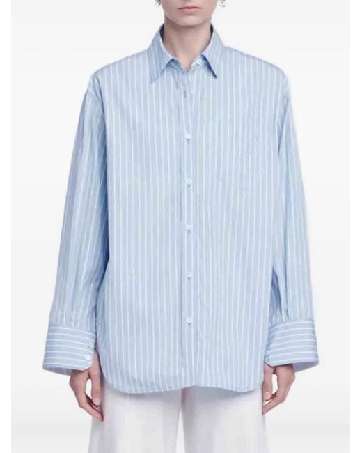 Maria McManus Blue Tunic Stripe-Pattern A-Line Shirt