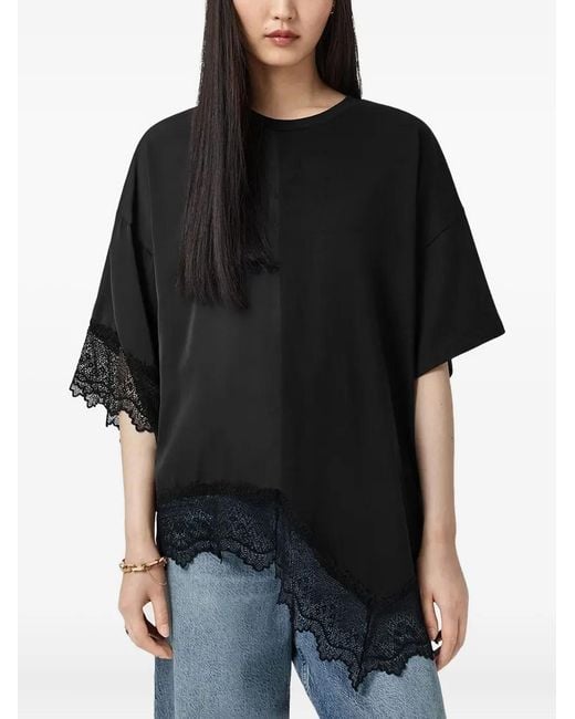 AllSaints Black Lenny Short-Sleeves Lace T-Shirt
