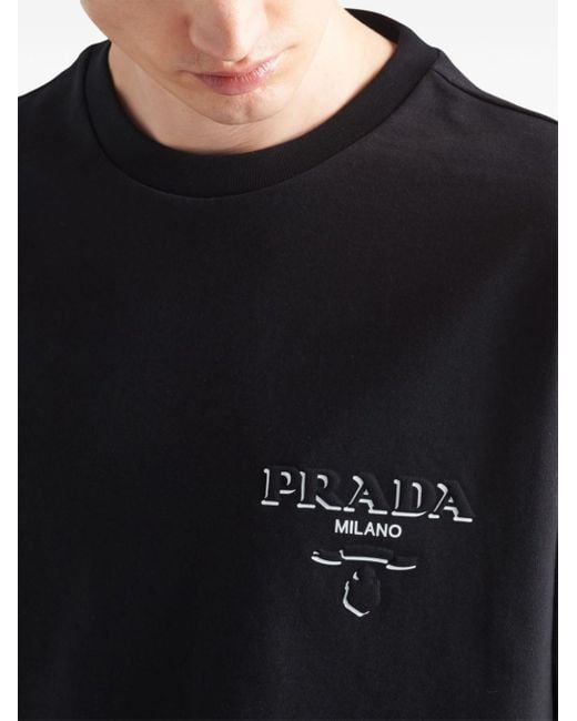 Prada Black Jersey T-shirt With Logo for men