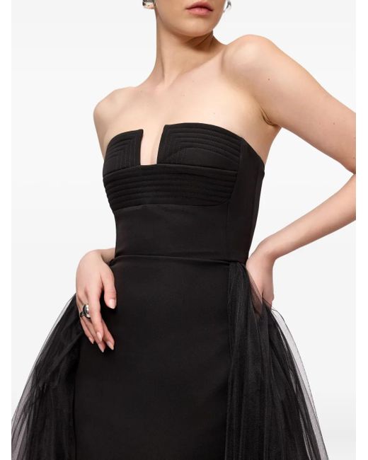 V:PM ATELIER Black Schulterfreies Kleid mit Tüll-Overlay