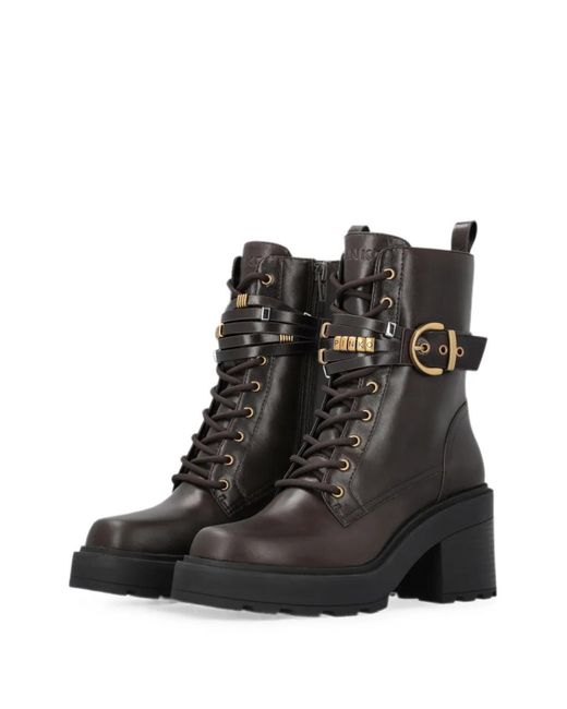 Pinko Black Deep Leather Ankle Boots With-Tone Accents