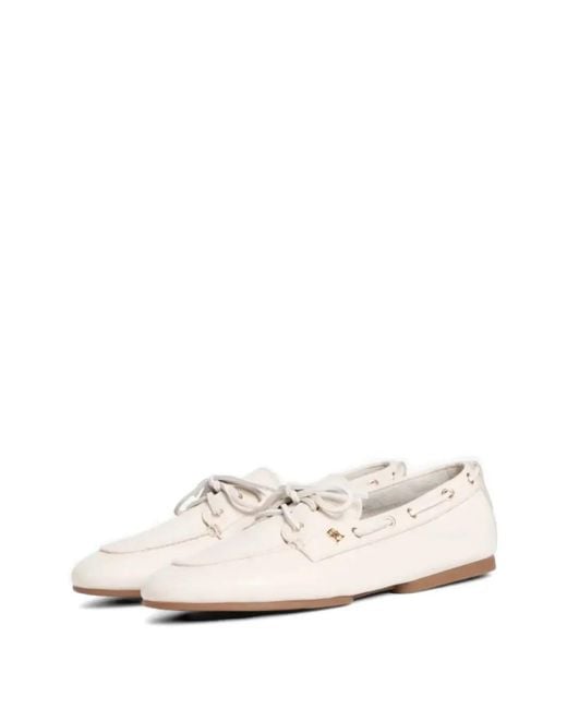 Tommy Hilfiger White Lace Up Leather Boat Shoes