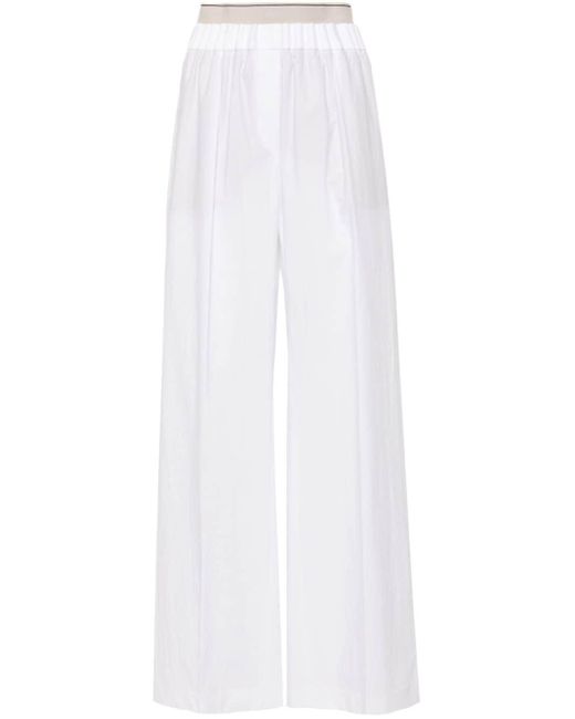 Brunello Cucinelli White Double-waist Cotton Trousers