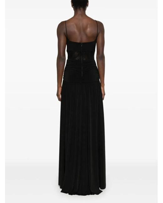 Nissa Black Floral-Appliqué Maxi Dress