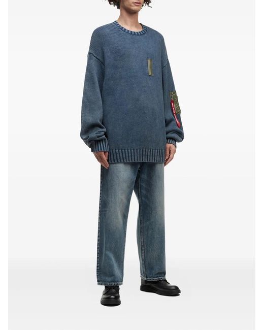 Alpha Industries Blue Pocket-Patch Crew-Neck Sweater for men