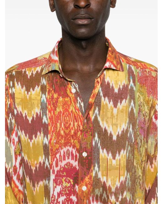 Tintoria Mattei 954 Orange Abstract-pattern Cutaway-collar Shirt for men