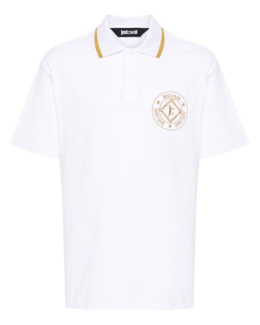 Just Cavalli White Embroidered-logo Cotton Polo Shirt for men