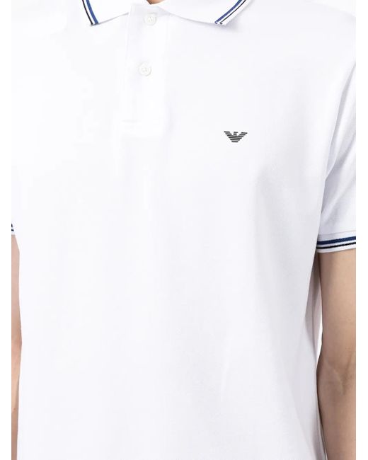 Emporio Armani White Embroidered Logo Polo for men