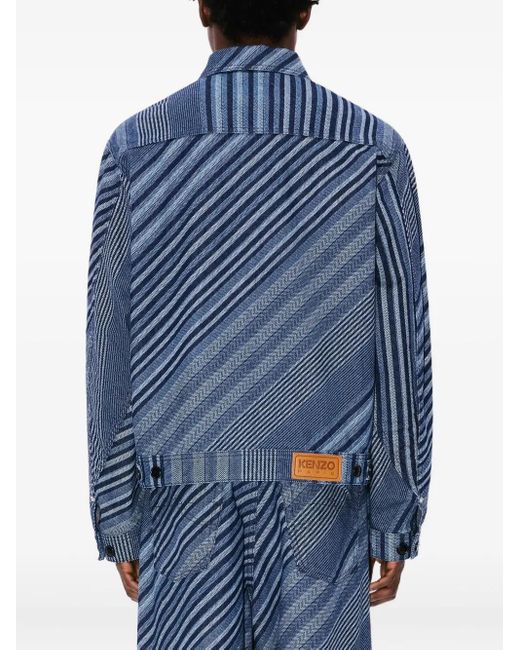 KENZO Blue Diagonal Stripe Cotton Jacket for men