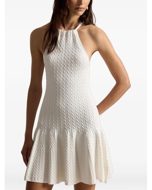 Polo Ralph Lauren White Mini Cable-Knit Halterneck Dress