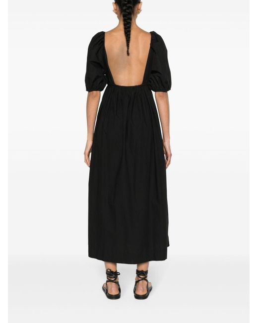 Ganni Black Popeline-Kleid mit V-Ausschnitt