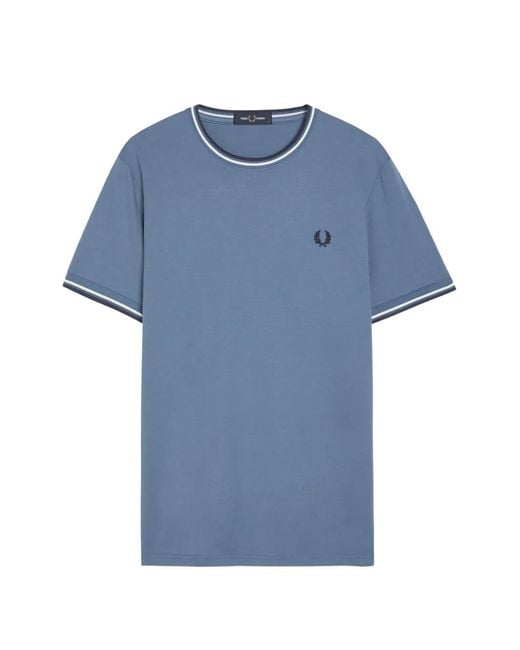Fred Perry Blue Twin Tipping Cotton T-Shirt for men