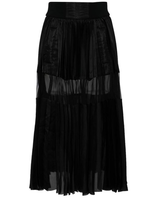 Sacai Black Pleated Panelled Midi Skirt