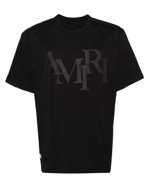 Amiri Black Staggered Logo T-Shirt for men