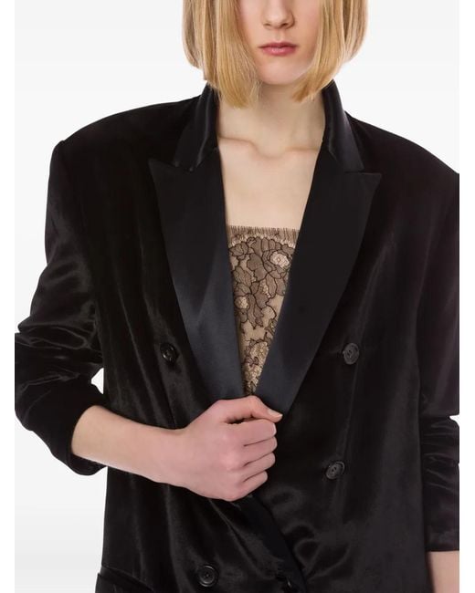 Alberta Ferretti Black Satin Double-Breasted Blazer