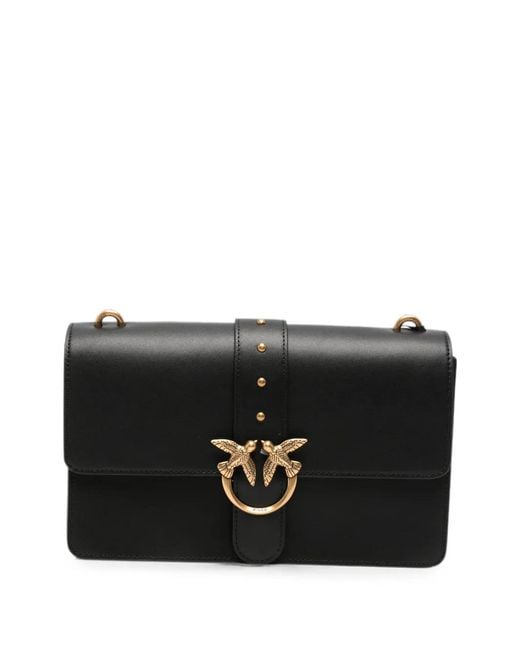 Pinko Black Love Birds Leather Shoulder Bag