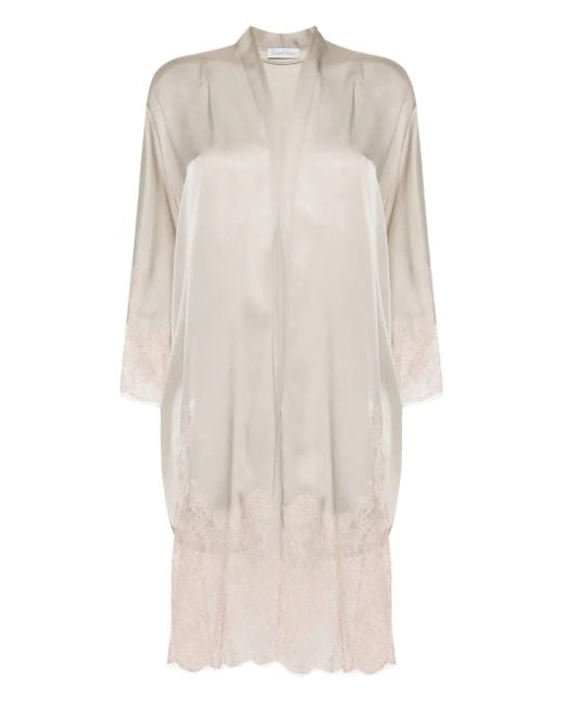 Carine Gilson Natural Calais-Caudry Lace-Trim Silk Robe