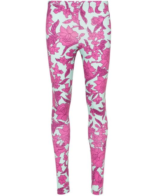 LaDoubleJ Pink Floral-print Mid-rise leggings