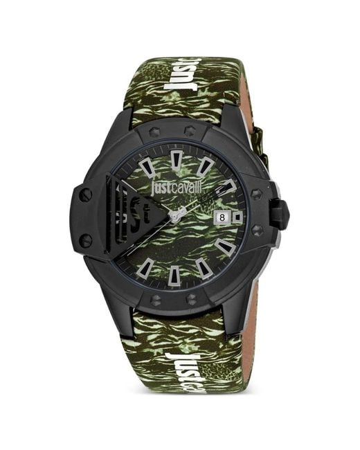 Just Cavalli Green Scudo Camouflage-Print 42Mm Watch