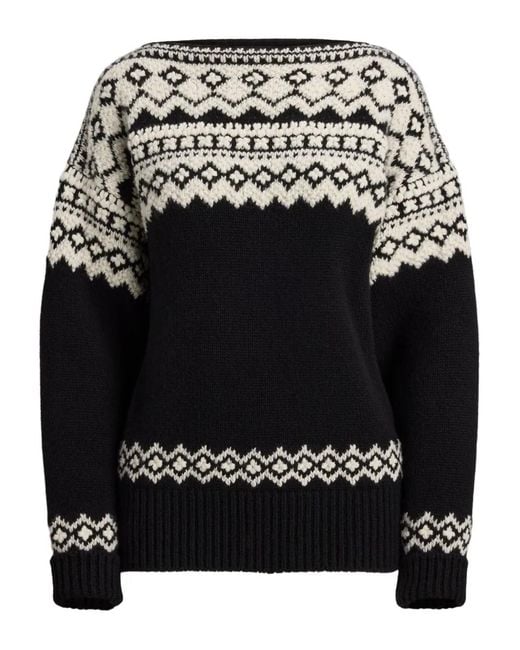 Ralph Lauren Black Cashmere Jacquard Boatneck Sweater