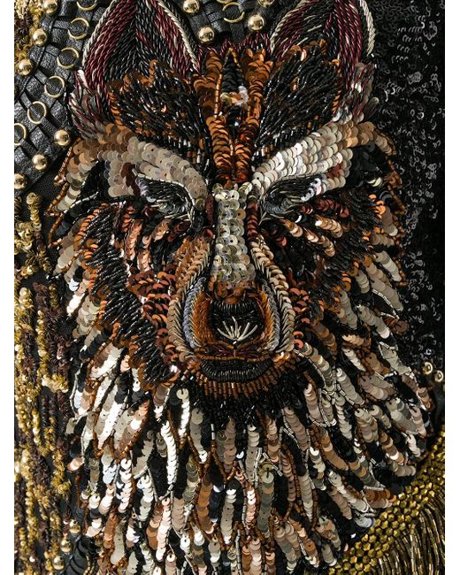 Balmain Black Abito Ricamato 'wolf'
