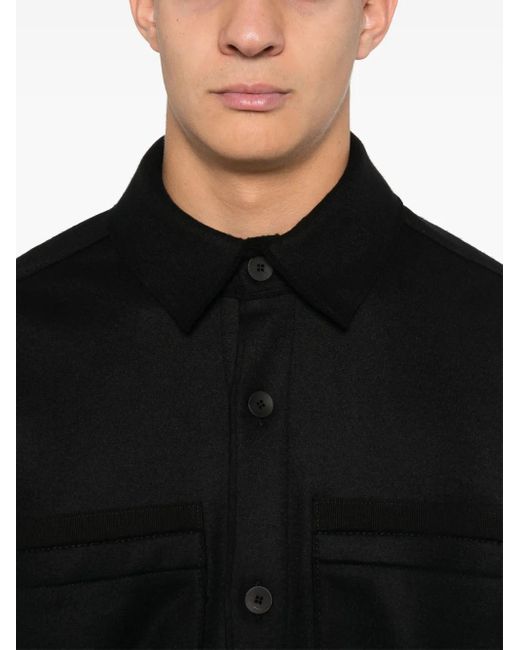 Transit Black Wool Raw-Cut Overshirt for men
