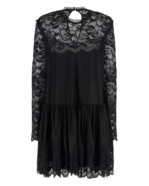 Rabanne Black Floral-Lace Tiered Dress
