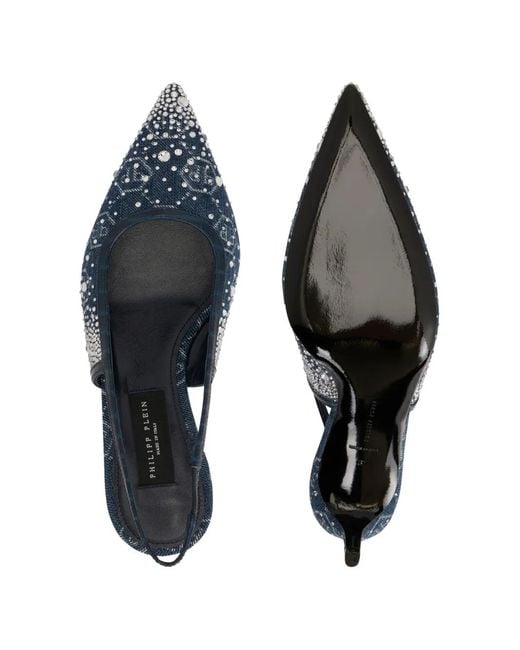 Philipp Plein Blue Monogram Strass Heeled Pumps