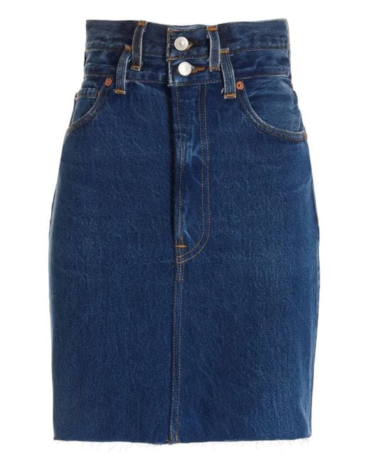 Re/done Blue High-Waisted Denim Skirt