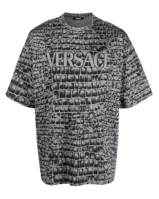 Camiseta con estampado Coccodrillo Versace de hombre de color Black