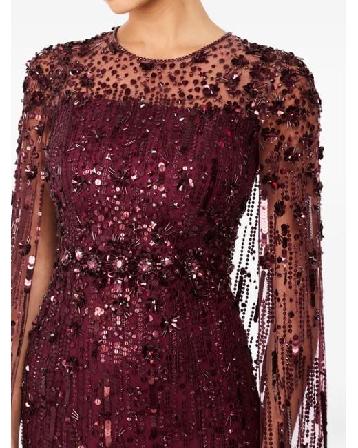 Jenny Packham Purple Ruby Sequin-Embellished Cape Maxi Dress