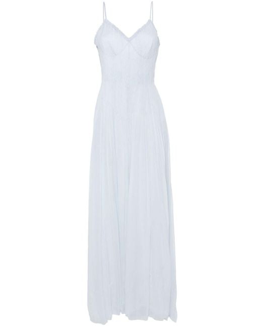 Ermanno Scervino White Pleated Silk Maxi Dress