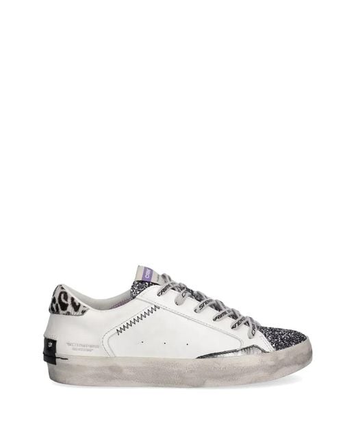 Crime London White Glitter Panel Leopard-Print Sneakers