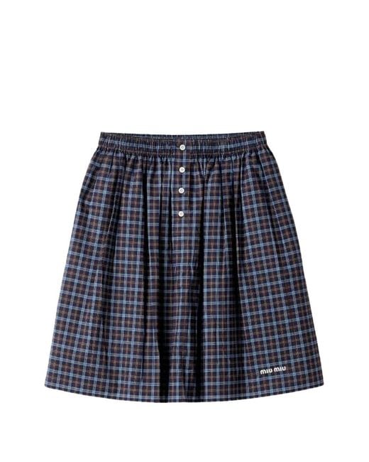 Miu Miu Blue Plaid Midi Skirt