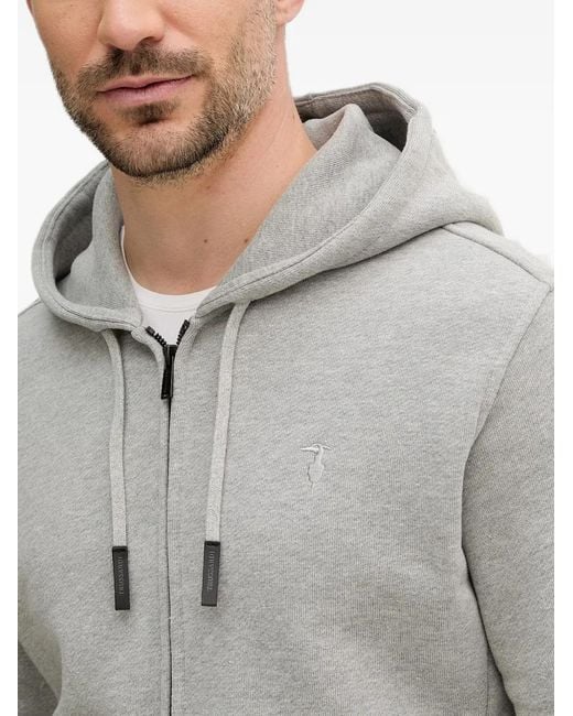 Trussardi Gray Logo-Embroidered Zip-Up Hoodie for men