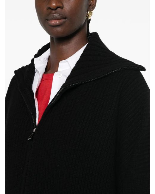 Frankie Shop Black Ribbed-Knit Zip-Up Cardigan