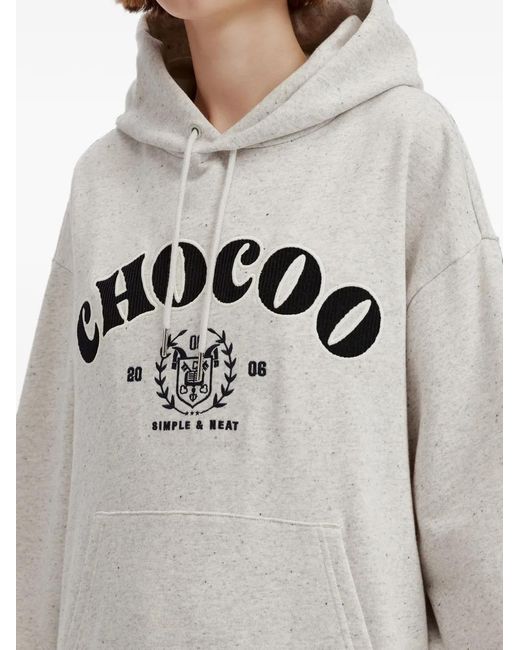 Chocoolate Gray Logo-Embroidered Hoodie