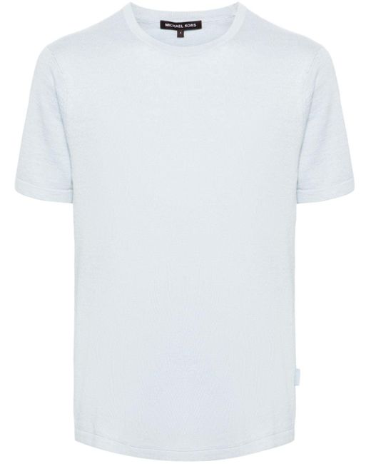 メンズ Michael Kors リブニット ラウンドネック Tシャツ White