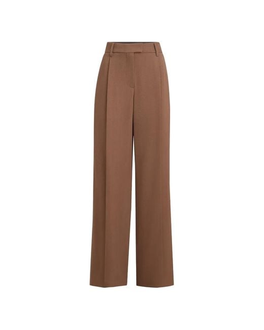 Brunello Cucinelli Brown Virgin Wool And Viscose Tricotine Loose Pleated Trousers With Monili