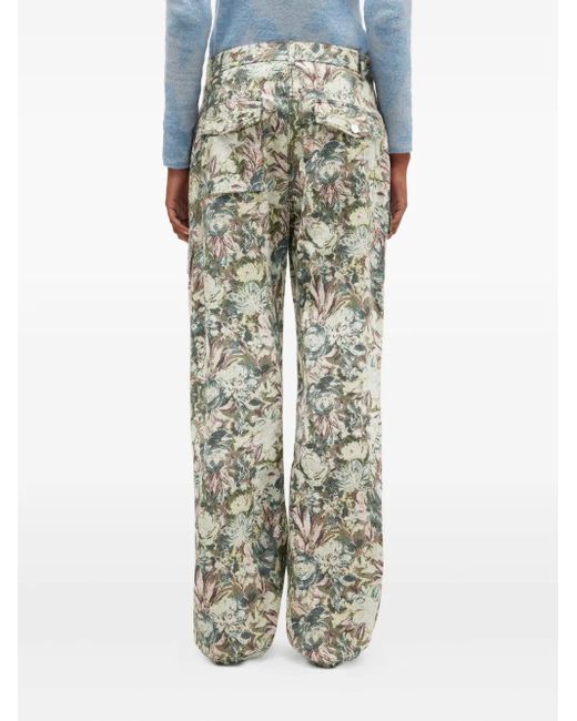 Ganni Natural Floral-Print Trousers