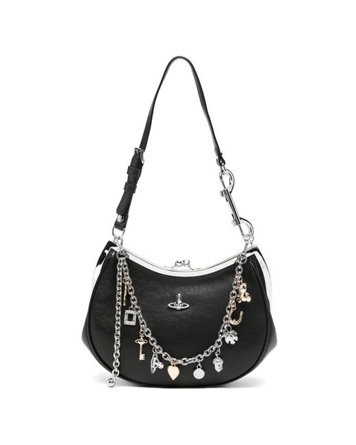 Vivienne Westwood Black Charm-Embellished Leather Shoulder Bag