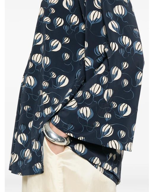 Siyu Blue Balloon-Print V-Neck Blouse