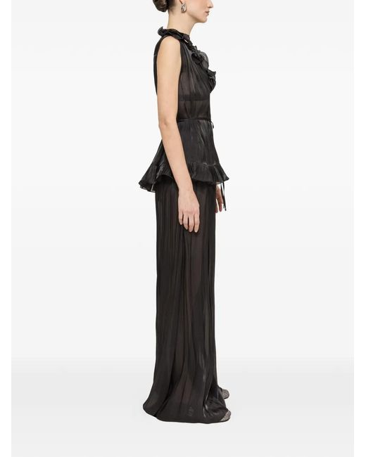 Nissa Black Ruffled Chiffon Top