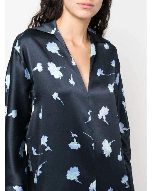 Vince Blue Floral Print Silk Blouse